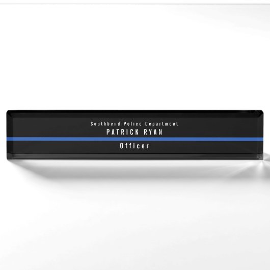 Thin Blue Line Police Modern Monogram Namensplakette (Vorderseite)