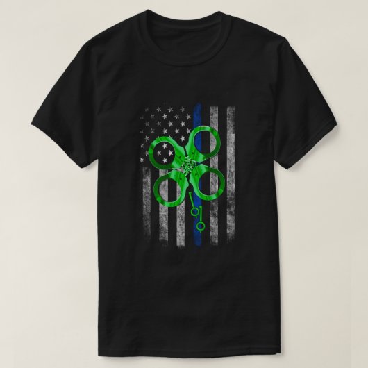 Thin Blue Line Police St Patrick's Day Clover T-Shirt (Design vorne)