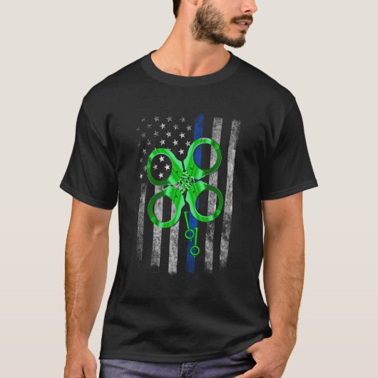 Thin Blue Line Police St Patrick's Day Clover T-Shirt (Vorderseite)