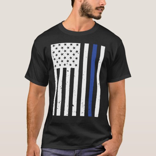 Thin Blue Line Police USA Flag T-Shirt (Vorderseite)
