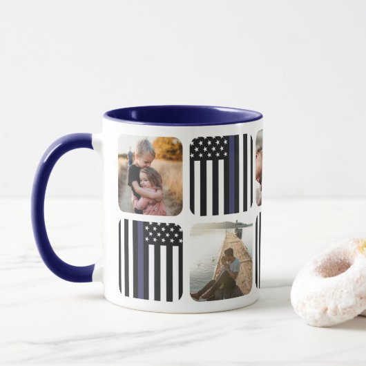 Thin Blue Line Policeman Foto Kaffee Tasse (Mit Donut)