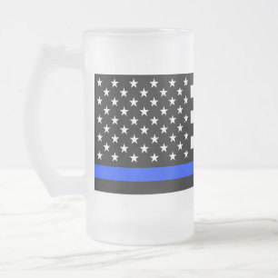 Thin Blue Line Polizei-Flagge Mattglas Bierglas