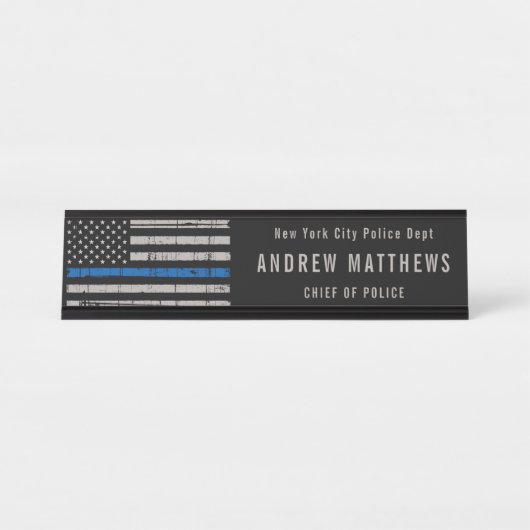 "Thin Blue Line" - Polizei für Rechtsdurchsetzung Schreibtischnamensplakette (Vorderseite )