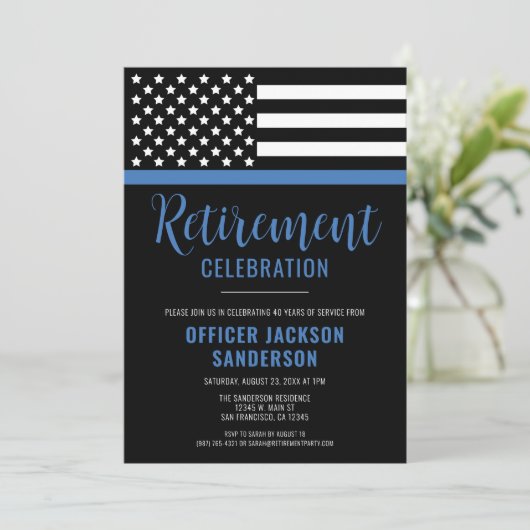 Thin Blue Line Polizei Polizeieinweisung Einladung (Stehend Vorderseite)