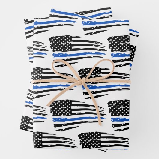 Thin Blue Line Polizei Polizeieinweisung Geschenkpapier Set (Beispiel)