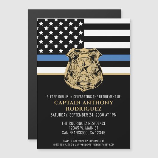 Thin Blue Line Polizei Polizeieinweisung Magneteinladung (Vorne/Hinten)