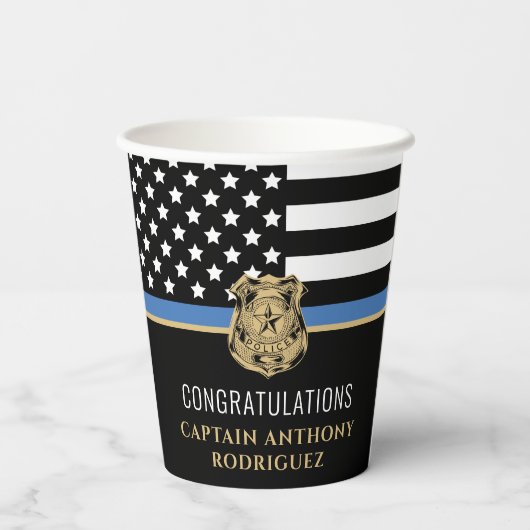 Thin Blue Line Polizei Polizeieinweisung Pappbecher (Rückseite)