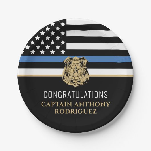 Thin Blue Line Polizei Polizeieinweisung Pappteller (Vorderseite)