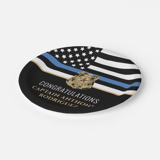 Thin Blue Line Polizei Polizeieinweisung Pappteller (Schrägansicht)