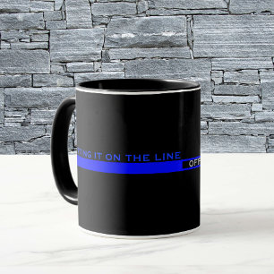 Thin Blue Line Polizeiaufwertung mit Name Tasse