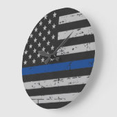 Thin Blue Line - Polizeichef - Amerikanische Flagg Große Wanduhr (Winkel)