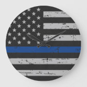 Thin Blue Line - Polizeichef - Amerikanische Flagg Große Wanduhr (Vorderseite)