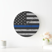 Thin Blue Line - Polizeichef - Amerikanische Flagg Große Wanduhr (Zuhause)