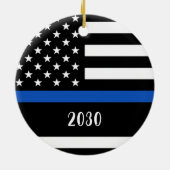 Thin Blue Line - Polizeichef - Amerikanische Flagg Keramik Ornament (Hinten)