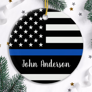 Thin Blue Line - Polizeichef - Amerikanische Flagg Keramik Ornament