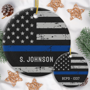 Thin Blue Line - Polizeichef - Amerikanische Flagg Keramikornament