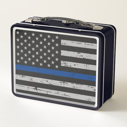 Thin Blue Line - Polizeichef - Amerikanische Flagg Metall Brotdose (Rückseite)