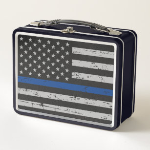 Thin Blue Line - Polizeichef - Amerikanische Flagg Metall Brotdose