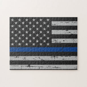 Thin Blue Line - Polizeichef - Amerikanische Flagg Puzzle