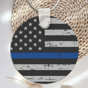 Thin Blue Line - Polizeichef - Amerikanische Flagg Schlüsselanhänger