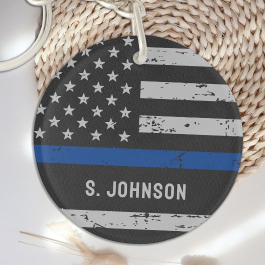 Thin Blue Line - Polizeichef - Amerikanische Flagg Schlüsselanhänger