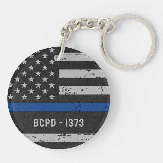 Thin Blue Line - Polizeichef - Amerikanische Flagg Schlüsselanhänger (Rückseite)