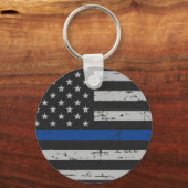 Thin Blue Line - Polizeichef - Amerikanische Flagg Schlüsselanhänger (Vorderseite)
