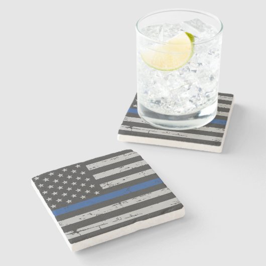 Thin Blue Line - Polizeichef - Amerikanische Flagg Steinuntersetzer (Seitenansicht)