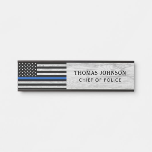 Thin Blue Line Polizeichef Rustic Wood Name Türschild (Vorderseite )