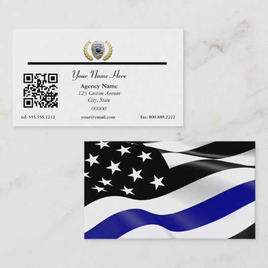Thin Blue Line Polizeiflagge QR Code Business Busi Visitenkarte (Vorne/Hinten)