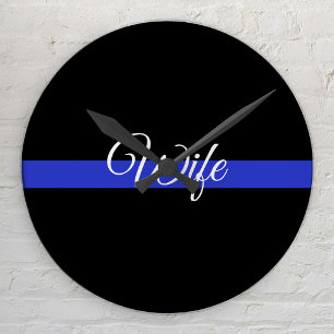 Thin Blue Line: Polizeiliche Ehefrau Runde Wanduhr
