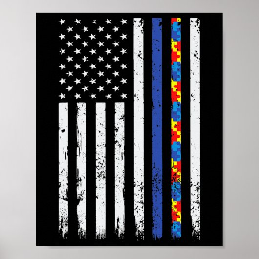 Thin Blue Line Polizeiunterstützung Autismus 4. Ju Poster (Vorne)
