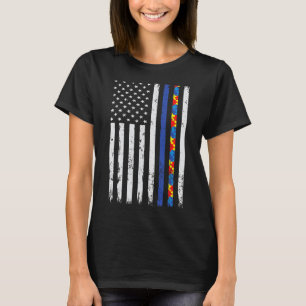 Thin Blue Line Polizeiunterstützung Autismus 4. Ju T-Shirt