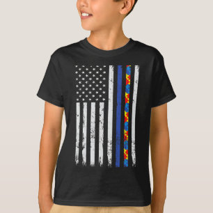 Thin Blue Line Polizeiunterstützung Autismus 4. Ju T-Shirt