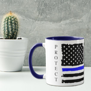 Thin Blue Line Protect und Serve Tasse