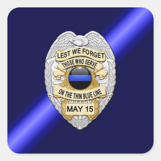 Thin Blue Line Quadratischer Aufkleber (Vorderseite)