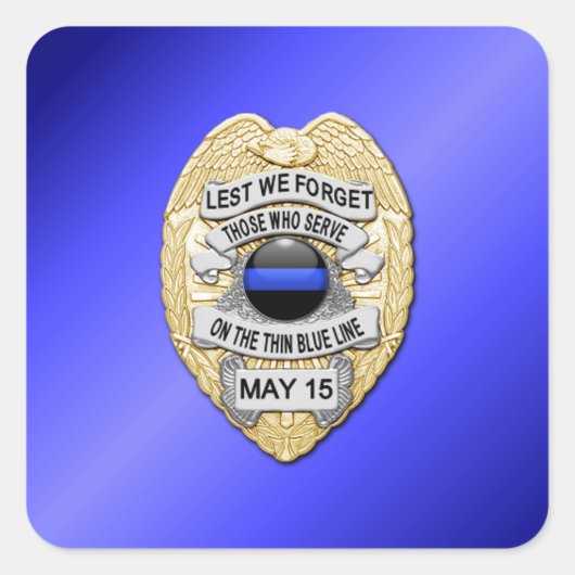 Thin Blue Line Quadratischer Aufkleber (Vorderseite)