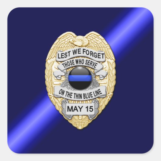 Thin Blue Line Quadratischer Aufkleber (Vorderseite)