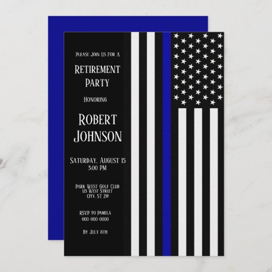 Thin Blue Line Retirement Einladung (Vorne/Hinten)