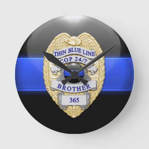 Thin Blue Line Runde Wanduhr