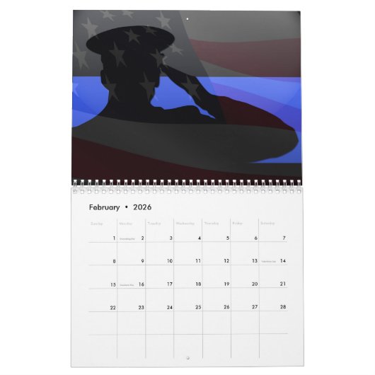 Thin Blue Line Salute Calendar Kalender (Feb 2026)