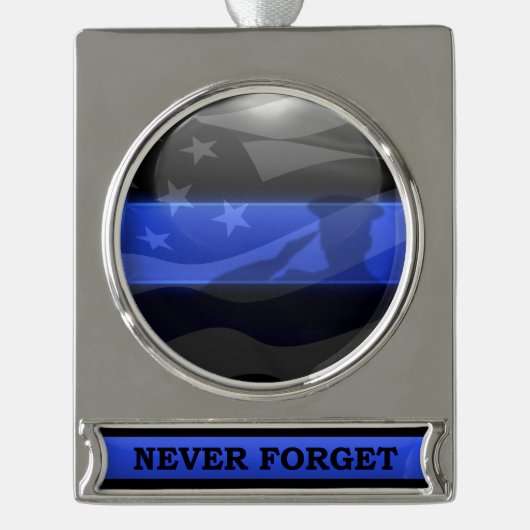 Thin Blue Line Salute Flag Banner-Ornament Silber (Vorderseite)