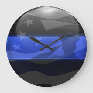 Thin Blue Line Salute-Flagge Große Wanduhr