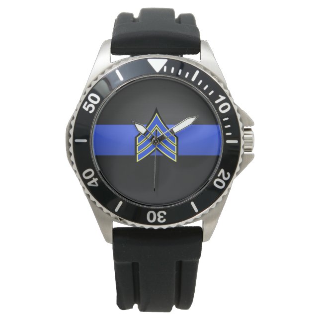 Thin Blue Line - Sergeant Stripes Armbanduhr (Vorderseite)