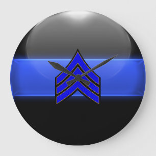 Thin Blue Line - Sergeant Stripes Rank Insignien Große Wanduhr