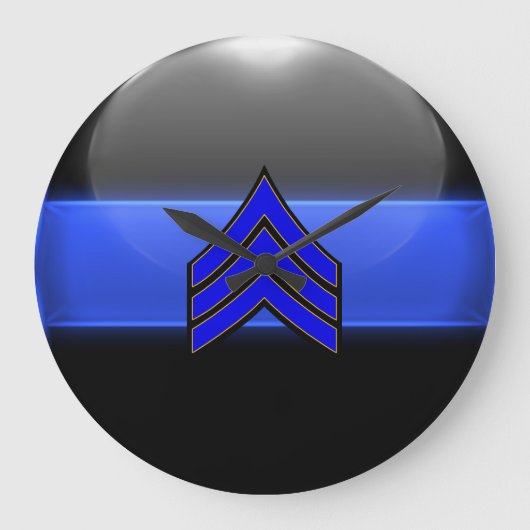 Thin Blue Line - Sergeant Stripes Rank Insignien Große Wanduhr (Vorderseite)