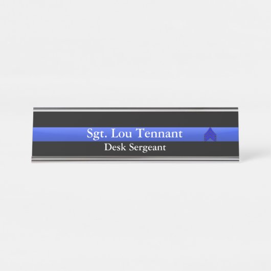 Thin Blue Line - Sergeant Stripes Rank Namplate Schreibtischnamensplakette (Vorderseite )