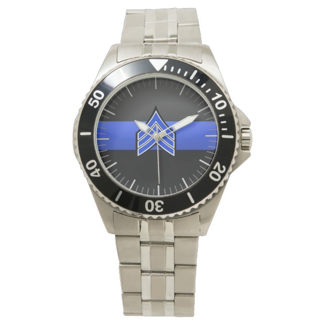 Thin Blue Line - Sergeant Stripes Watch Armbanduhr (Vorderseite)