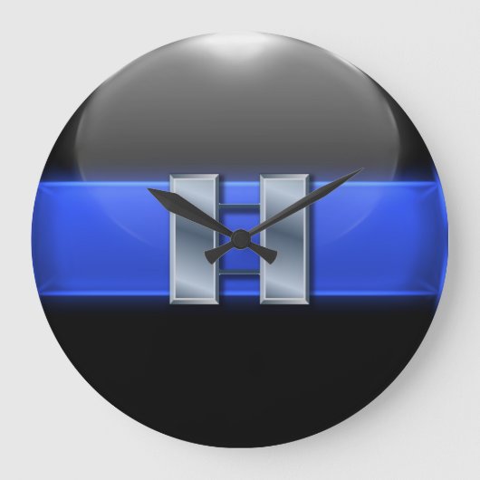 Thin Blue Line - Silver Police Captain Bars Große Wanduhr (Vorderseite)