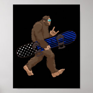 Thin Blue Line Snowboard Bigfoot Geschenk für Snow Poster